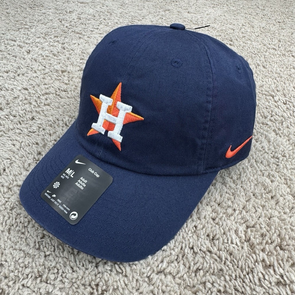 Houston Astros Nike Club Cap Blue Team Logo M/L Buckle Strap‎ Orange Swoosh Hat
